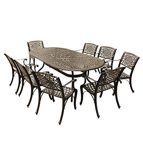 Oakland Living Contemporary Modern Mesh Lattice Oval Eight Arm Chairs Outdoor Aluminum Patio Dining Set Bronze