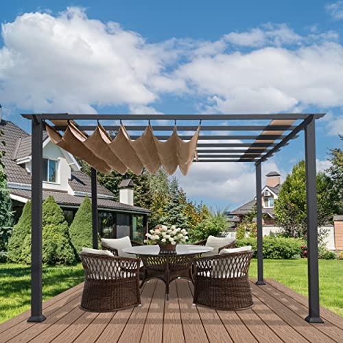 Paragon Outdoor 11’ x 16’ Florence Aluminum Pergola with Retractable Canopy Cocoa