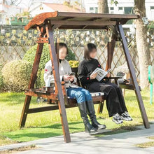Wooden Patio Porch Swing Chair with Adjustable Canopy，Wooden Porch Swing 2-Seater,Double Shelf,Heavy Duty 600 LBS,for Outdoor Patio Garden Yard(Carbonized)