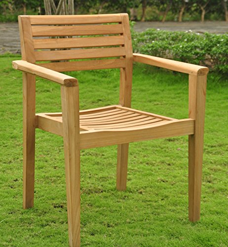 WholesaleTeakFurniture Qty 6 - Montana Stacking Dining Captain Arm Chair - Outdoor Patio Grade-A Teak Wood #WFDCARMT6