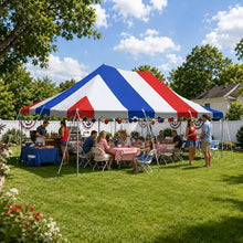 Party Tents Direct 20' x 30' Weekender Pole Canopy, Red White & Blue Top