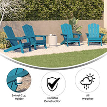 Taylor & Logan Nellis Adirondack Chair with Cup Holder, Weather Resistant HDPE Adirondack Chair in Blue, Set of 4