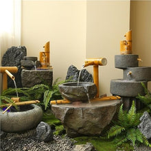 Outdoor Fiberglass Water Fountain Landscape Decoration Set, Rustic Bamboo Detached Water Fountain for Porch Deck Garden Patio(B)