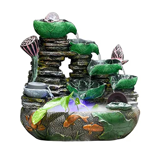 SDVantage Table Fountain Resin Lotus Leaf Cascading Rock Falls Desktop Fountain Indoor Fountain Tabletop Fountain with Water Mist Machine and Pump Fountains，One Color-Large