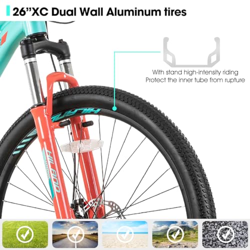 HH HILAND Women's 26 Inch Mountain Bike 21-Speed Green&Red