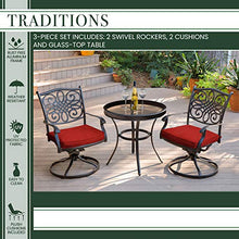 Hanover Traditions 3-Piece Patio Bistro Set with 2 Swivel Rockers and Glass-Top Table Red
