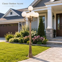 HLRCB Antique Bronze 5-Globe Outdoor Lamp Post, Garden Lighting Fixture