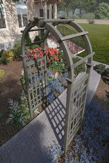 VITA Rosewood Cedar Garden Arbor, Charcoal Wooden Outdoor Garden Arch with Lattice Panels for Climbing Plants, Roses & Vines, FSC-Certified Cedar, Weather-Resistant Garden Entrance Trellis, VA68904
