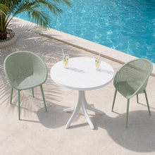 Trygoal 3-Piece Indoor/Outdoor Bistro Set, Weatherproof Patio Furniture Set with Round Slatted Table & 2 Mesh Chairs, Modern Lounge Chairs with Non-Slip Feet for Balcony, Backyard, Garden, Pale Green