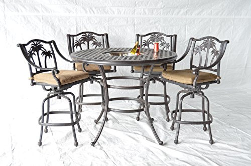 Patio Land 5pc Palm Tree Outdoor Bar Set Dark Bronze