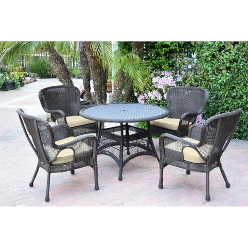 Jeco Windsor Espresso Wicker Dining Set with Cushions Ivory