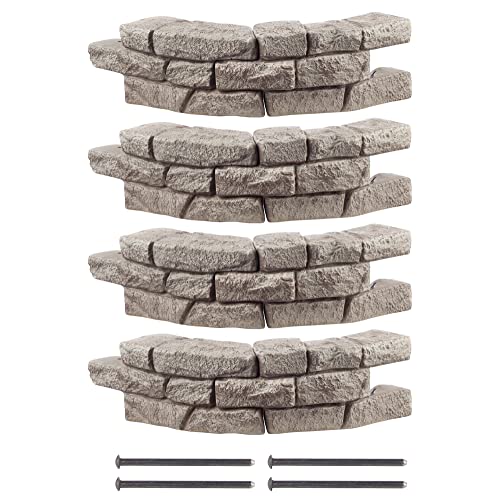 RTS Home Accents Rock Lock Interlocking Landscape Edging and Border System, Curved Section With Spikes, 2.5 Feet Long (Pack of 4)