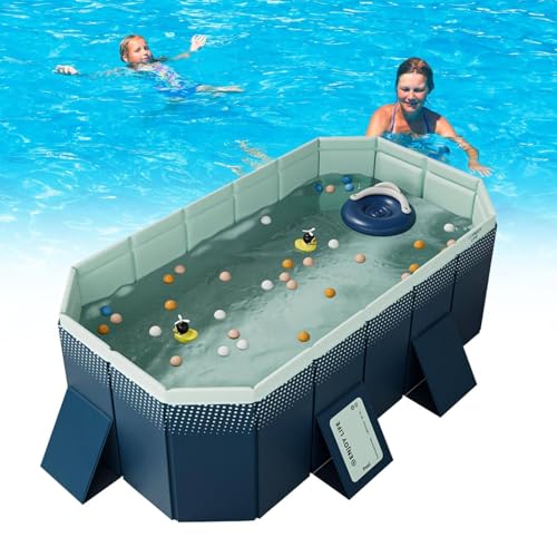 FANYING Large Outdoor Folding Rectangular Summer Pools, Above Ground Pool Comes, Non-Inflatable Pool, for Outdoor Garden,Blue,210cm