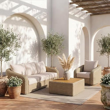 Meridian Furniture 55001Beige-S2 Seacrest Collection Modern | Contemporary Patio Modular Loveseat with Wicker, Olefin Water Resistant Fabric, Aluminum Frame, 85.25" W x 38.75" D x 33.5" H, Beige
