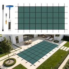 18x36' Inground Pool Safety Cover, 20x38' Heavy Duty Mesh Winter Pool Cover, UV Resistant Polypropylene Swimming Pool Cover with Brass Anchors, Stainless Steel Springs & Installation Tools, Green