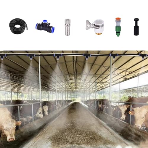 CHZDPP Misting Water Irrigation Kit for Cattle/Chicken/Pig Farms, Adjustable Water Output Outdoor Cooling System for Construction Site Enclosure, Plant Watering Equipment(1575inch/40m/131ft)