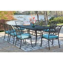 Hanover Traditions 9-Piece Outdoor Dining Set with Blue Cushions