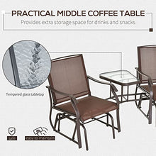 Double Glider Rocking Chair with Table for Porch, Garden, Backyard, 2 Seater Outdoor Swing Loveseat, Coffee Brown