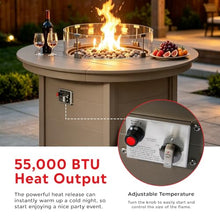 Costaelm 47" Modern Outdoor Patio Backyard Round Propane Counter Height Fire Pit Table (Rocks Not Included), Weathered Wood