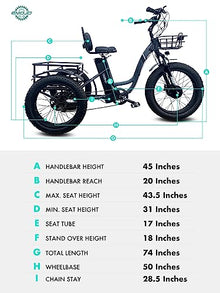 EMOJO Caddy Pro Fat Tire Electric Tricycle Hydraulic Disk Brakes Ebike Trike 7 Speed Pedal Assist 3 Wheel Electric Bike 48V 15.6Ah Battery LCD Display Apple Red