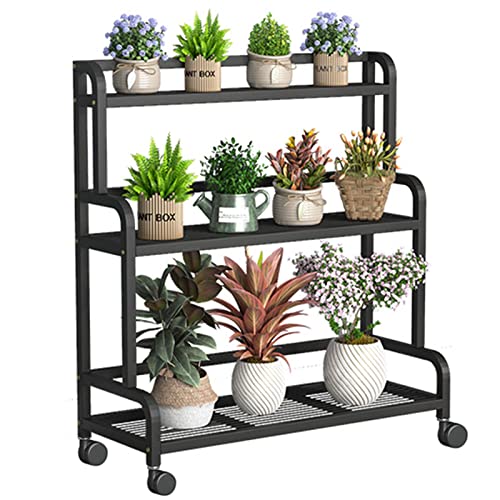 MIIKHI Plant Stand with Wheels Ladder Plant Shelf Flower Stands for Indoor Plants Metal Balcony Racks Garden Plant Holders