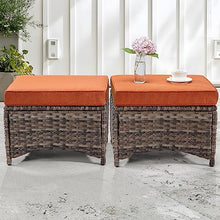 Gardenbee 5 Piece Outdoor Patio Furniture Set Wicker Conversation Set with Swivel Rocking Chairs and Ottomans Orange