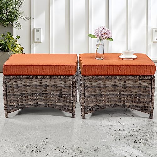 Gardenbee 5 Piece Outdoor Patio Furniture Set Wicker Conversation Set with Swivel Rocking Chairs and Ottomans Orange
