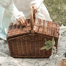 ZYBB Picnic Basket Wicker with Cutlery Wine Glass Picnic Basket for 4 People with Lid and Handle 40X30x36cm