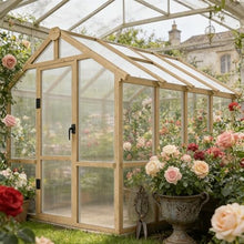 Solid Wood Greenhouse,Walk-in Outdoor Greenhouse with 0.24" Thick Panels, Top Vent & Lockable Door for Backyard, Garden
