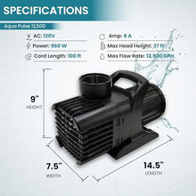 Aqua Pulse Submersible Pond Pump, 12,500 GPH, 100 ft Quick Disconnect Cord