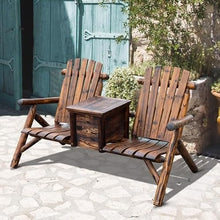 Outdoor Patio Loveseat Modern Wood 2-Seat Patio Conversation Set Built-in Coffee Table Porch Furniture for Garden Lawn Backyard 63.75" L x 32.75" W x 38.25" H