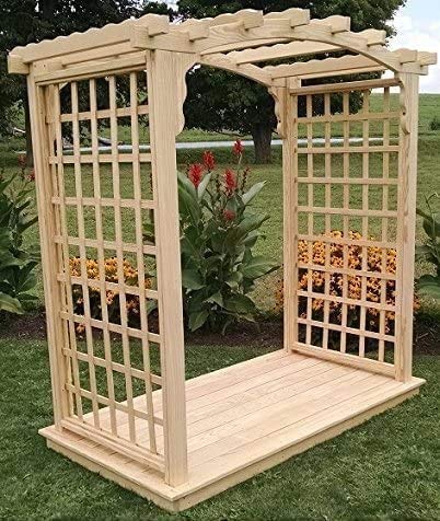 Backyard Crafts Amish-Made Cambridge Style Pine Arbor with Deck - 4' Wide Walkthrough Redwood Stain