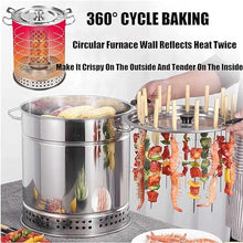 Tiuheyo Smokeless Charcoal Barrel Grill, Stainless Steel Vertical Hanging BBQ Smoker with 360° All-Round Roasting, Oil and Charcoal Separation, Includes 20 Kabob Skewers