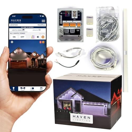 Haven Lighting X Series Genesis Roofline Kit with Track- Permanent Outdoor House Lights - Smart App Control - HOA Friendly - Premium Plug and Play Under Roof Installation - White, 120ft