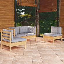 KPOTUERTU 4 Piece Patio Lounge Set with Gray Cushions Solid Pinewood