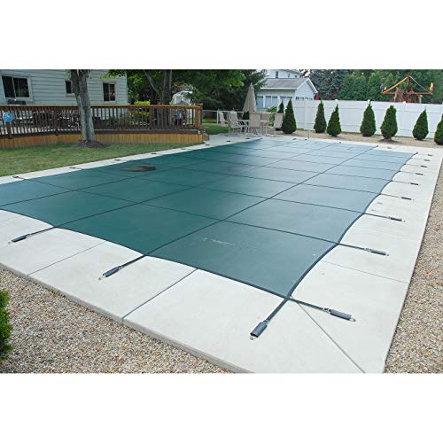 GLI Secur-A-Pool 16 FT X 35 FT Grecian Mesh Safety Cover System with 4 FT X 8 FT Center End Step, Green