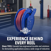 Coxreels TSHF-N-550 Retractable Fuel Hose Reel, T-Fuel Series ¾” x 50’, 300PSI-Easy-Maintenance Design with Brass Swivel and Multi-Position Mount Arm-Heavy Duty Steel Construction, Made in USA, Blue