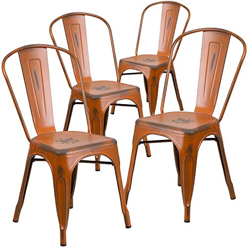 Flash Furniture Metal Indoor/Outdoor Stackable Chair, Orange, 4-Pack