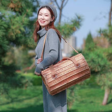 ZYBB Picnic Basket Wicker with Cutlery Insulation Bag for 2 People 45x26x25cm