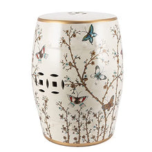 French Vanilla Butterfly Garden Stool Blue Porcelain