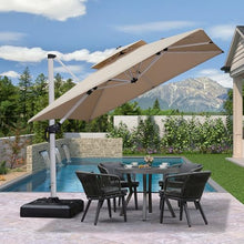 PURPLE LEAF Cantilever Outdoor Umbrella 9' x 9' Square Double Top, Beige