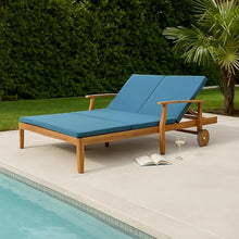 Benzara Hoye Double Chaise Lounger Recliner Bed, Outdoor, 79 Inch, Acacia Wood