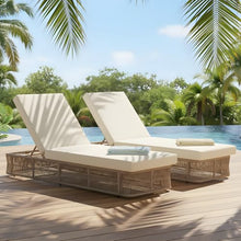 Christopher Knight Home Xayo Set of 2 Patio Chaise Lounge Chair Outdoor with 4-Thick Cushion, Metal Poolside Sun Lounger with Cross-Weave Rope Accent, Adjustable Backrest Pool Lounger, Beige + Cream