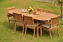 TeakStation 6 Seater 7 Pc Grade-A Teak Wood Dining Set: 94" Oval Table and 2 Stacking Arbor Arm & 4 Armless Chairs #TSDSABy