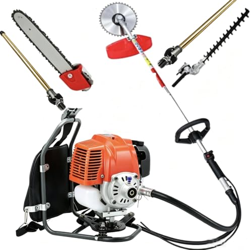 52cc Backpack Gas Powered Pole Saws,2-Stroke Weed Eater for Tree Trimming, 5 in 1 Gas Brush Cutter Lawn Equipment, Quick Start Grass Cutter