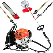 52cc Backpack Gas Powered Pole Saws,2-Stroke Weed Eater for Tree Trimming, 5 in 1 Gas Brush Cutter Lawn Equipment, Quick Start Grass Cutter