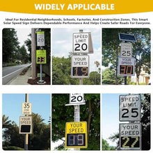 High-Visibility Solar Radar Speed Sign with Overspeed Light/Solar Panel, LED Speed Sign,Auto Red/Green Color Switch, 0–99/0–120 mph, > 1000m Visibility, Aluminu