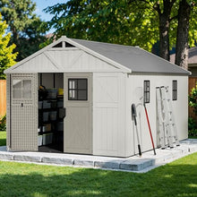 Devoko 10x14 FT Resin Outdoor Storage Shed with Floor, Beige