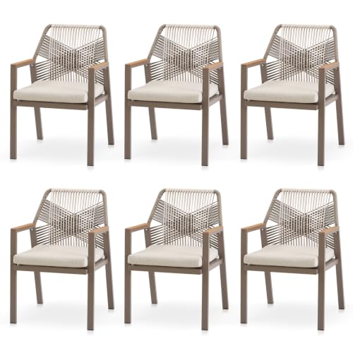 Coreporch Aluminum Outdoor Patio Dining Chairs, Light Brown, Set of 6