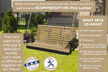 Poly Lumber Wood 5FT Porch Swing Amish Craftsmandship Made in USA HDPE with No wood fibers and 1000 lbs Limit. Stainless Steel Hardware.Signature Rollback design for Patio Outdoor Backyard Garden Park